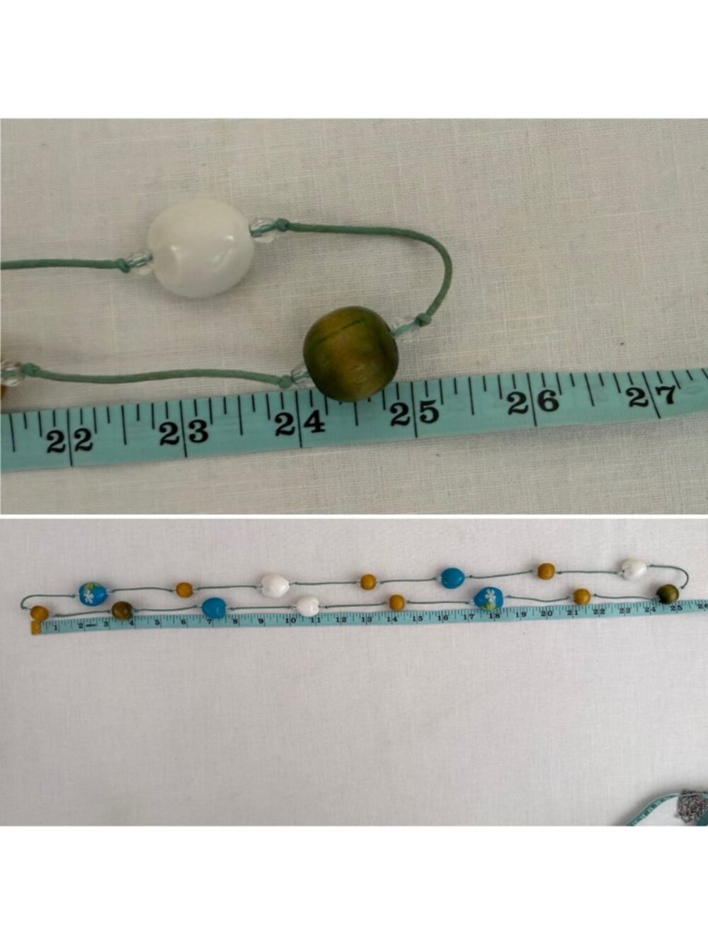 Long Beaded Necklace 50 Inch Blue Wood Wrap Boho Coastal - Picture 7 of 9